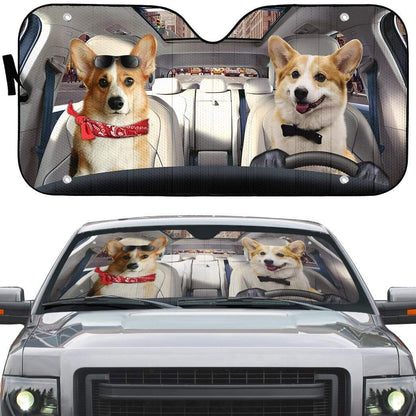 Gearhumans 3D Love Couple Pembroke Welsh Corgi Dogs Custom Car Auto Sunshade