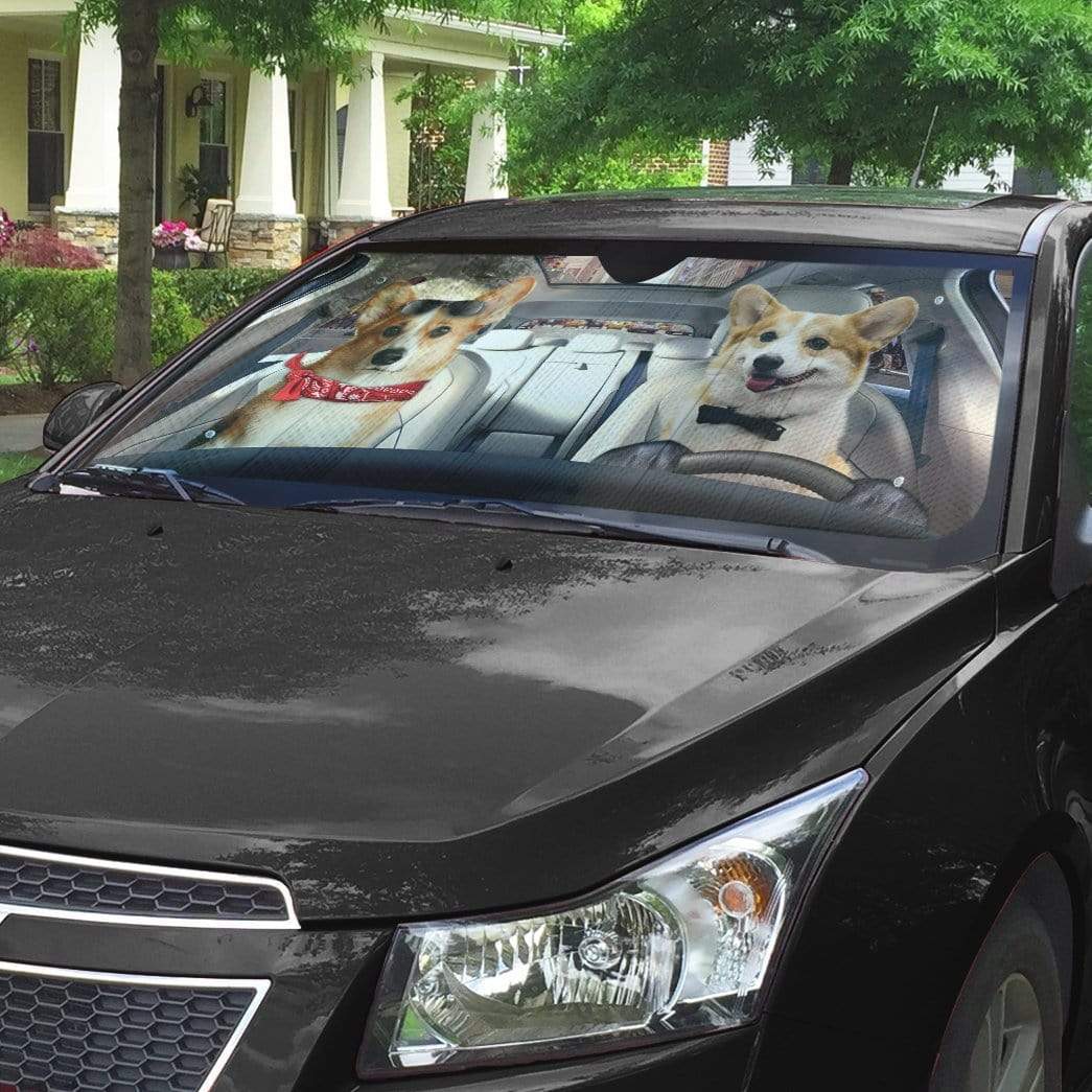 Gearhumans 3D Love Couple Pembroke Welsh Corgi Dogs Custom Car Auto Sunshade