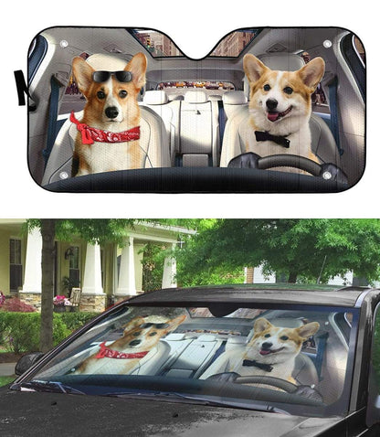 Gearhumans 3D Love Couple Pembroke Welsh Corgi Dogs Custom Car Auto Sunshade