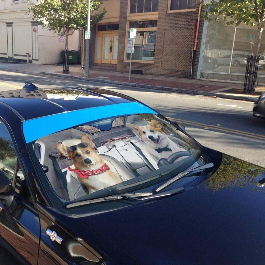 Gearhumans 3D Love Couple Pembroke Welsh Corgi Dogs Custom Car Auto Sunshade
