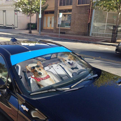 Gearhumans 3D Love Couple Pembroke Welsh Corgi Dogs Custom Car Auto Sunshade