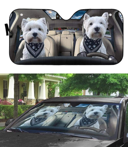 Gearhumans 3D Love Couple Terrier Dogs In Car Custom Car Auto Sunshade