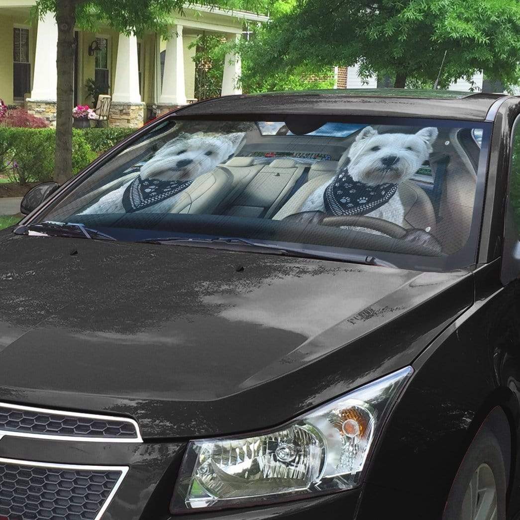 Gearhumans 3D Love Couple Terrier Dogs In Car Custom Car Auto Sunshade