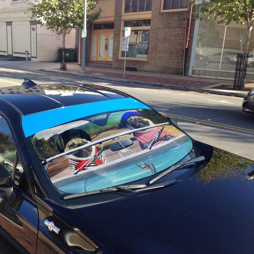 Gearhumans 3D Love Pugs Driving Roadster Custom Car Auto Sunshade