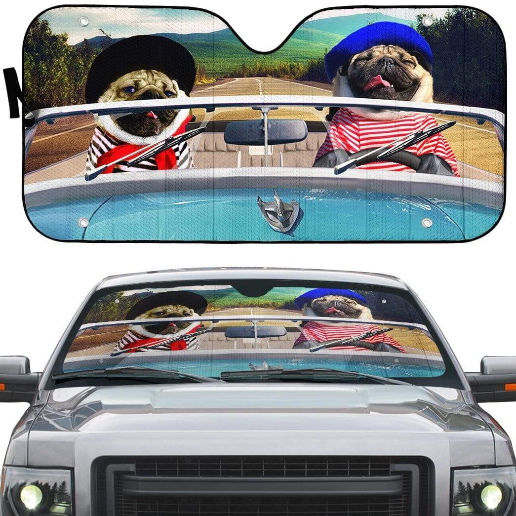 Gearhumans 3D Love Pugs Driving Roadster Custom Car Auto Sunshade