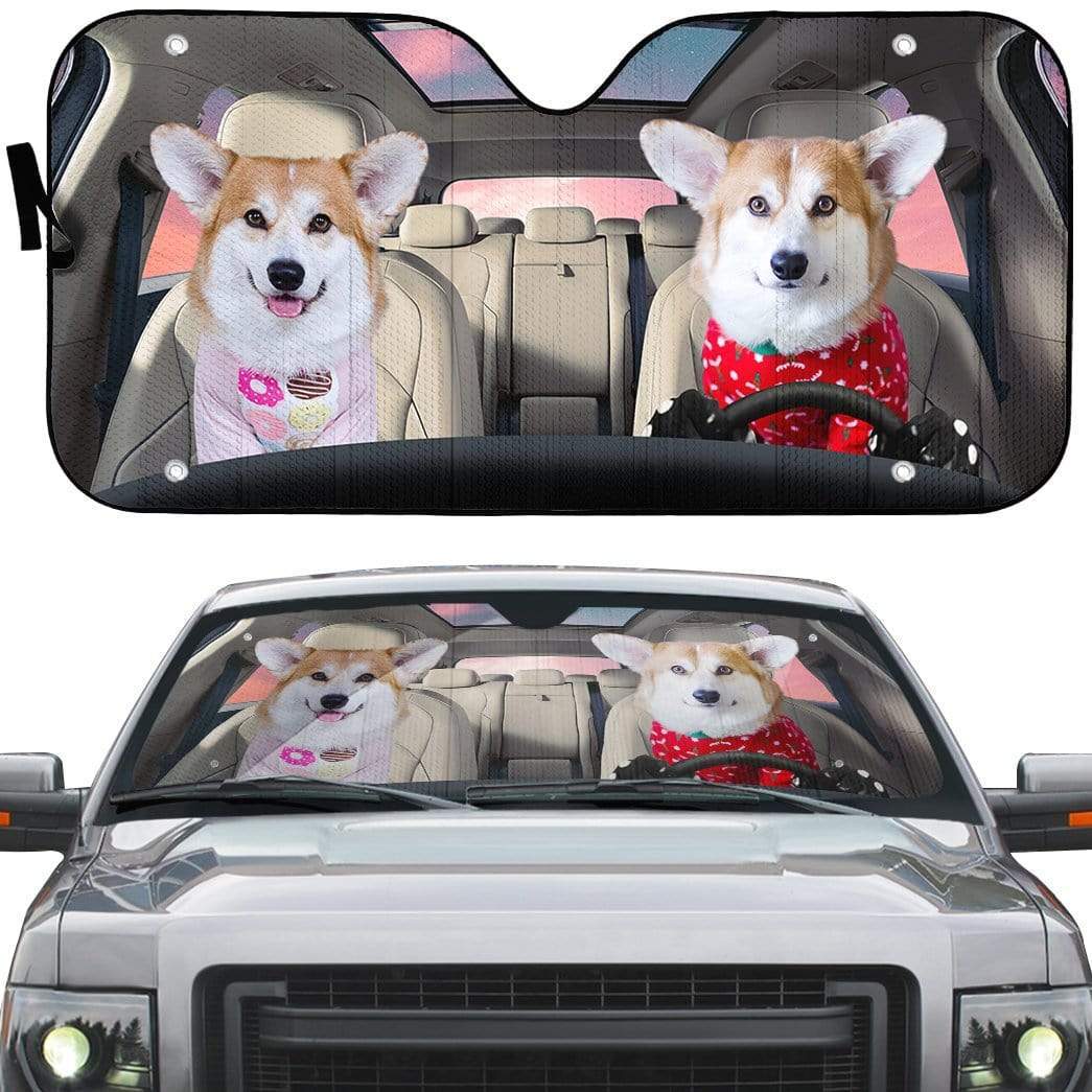 Gearhumans 3D Lovely Couple Pembroke Welsh Corgi Dogs Custom Car Auto Sunshade