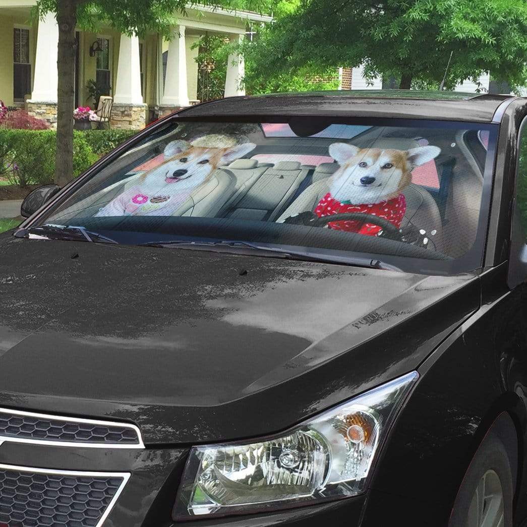 Gearhumans 3D Lovely Couple Pembroke Welsh Corgi Dogs Custom Car Auto Sunshade