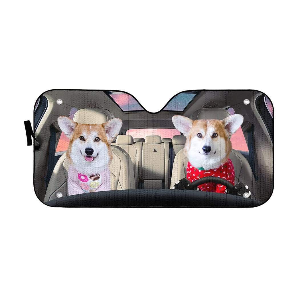 Gearhumans 3D Lovely Couple Pembroke Welsh Corgi Dogs Custom Car Auto Sunshade