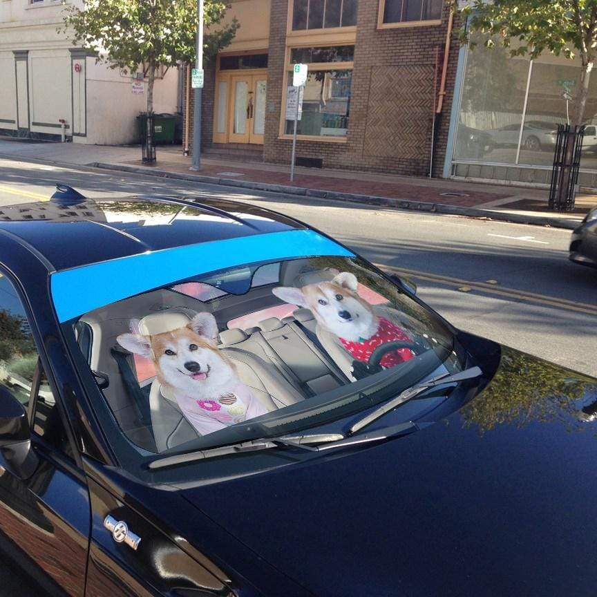 Gearhumans 3D Lovely Couple Pembroke Welsh Corgi Dogs Custom Car Auto Sunshade