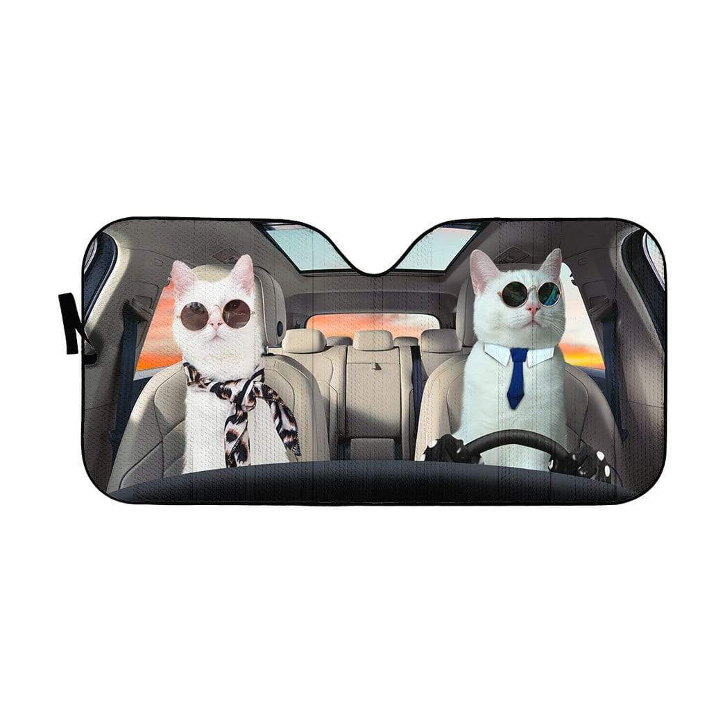 Gearhumans 3D Lovely Couple White Cats Custom Car Auto Sunshade