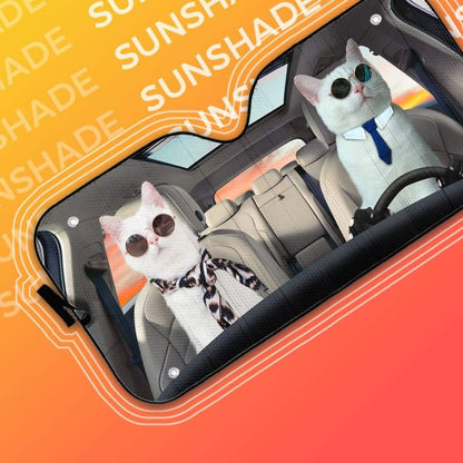 Gearhumans 3D Lovely Couple White Cats Custom Car Auto Sunshade