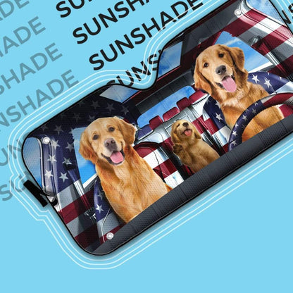 Gearhumans 3D Lovely Golden Retriever Custom Car Auto Sunshade