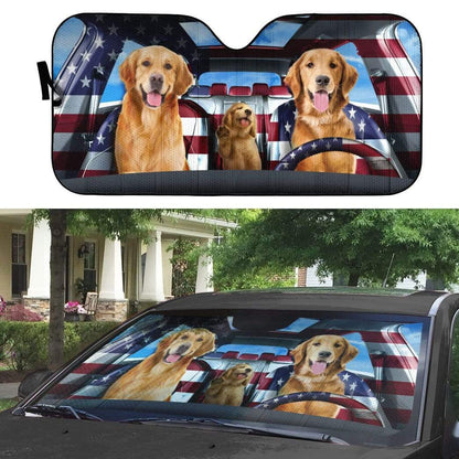 Gearhumans 3D Lovely Golden Retriever Custom Car Auto Sunshade