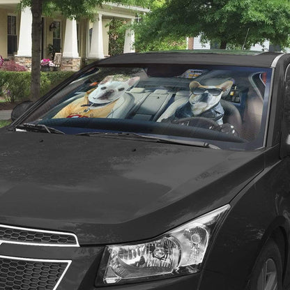Gearhumans 3D Loving Cute Bulldogs Custom Car Auto Sunshade