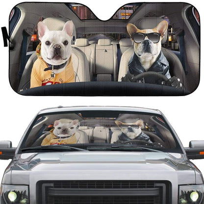 Gearhumans 3D Loving Cute Bulldogs Custom Car Auto Sunshade