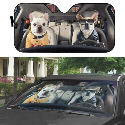 Gearhumans 3D Loving Cute Bulldogs Custom Car Auto Sunshade