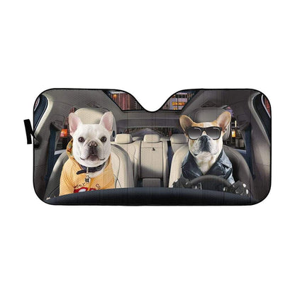 Gearhumans 3D Loving Cute Bulldogs Custom Car Auto Sunshade