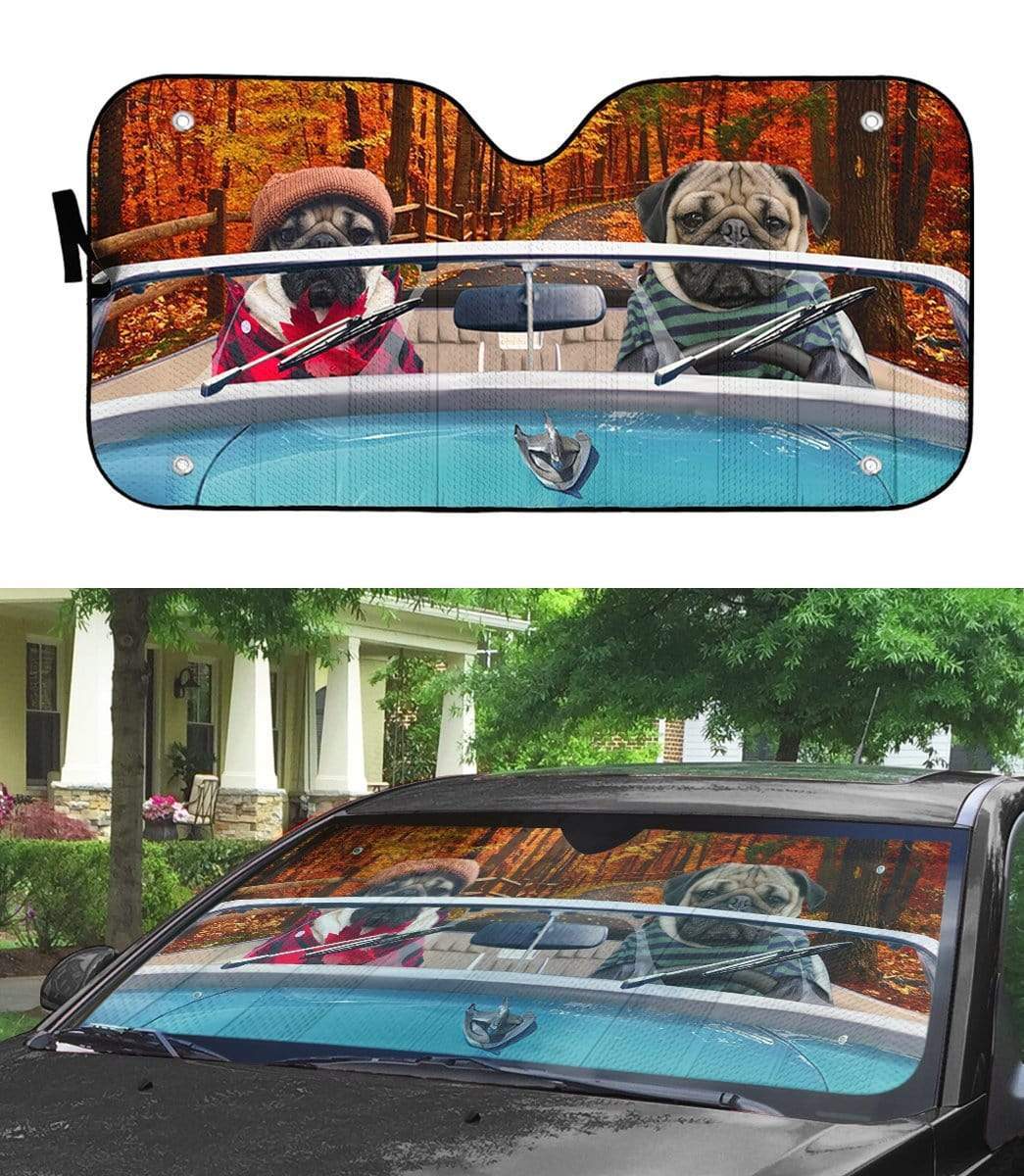 Gearhumans 3D Loving Pugs Driving Roadster Custom Car Auto Sunshade