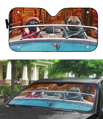 Gearhumans 3D Loving Pugs Driving Roadster Custom Car Auto Sunshade