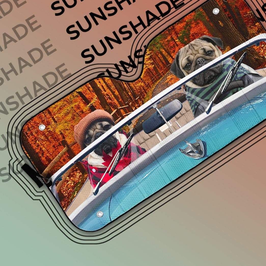 Gearhumans 3D Loving Pugs Driving Roadster Custom Car Auto Sunshade