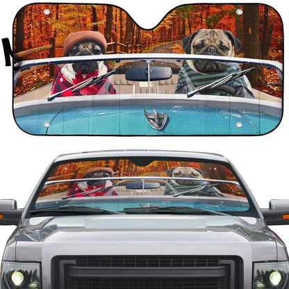 Gearhumans 3D Loving Pugs Driving Roadster Custom Car Auto Sunshade