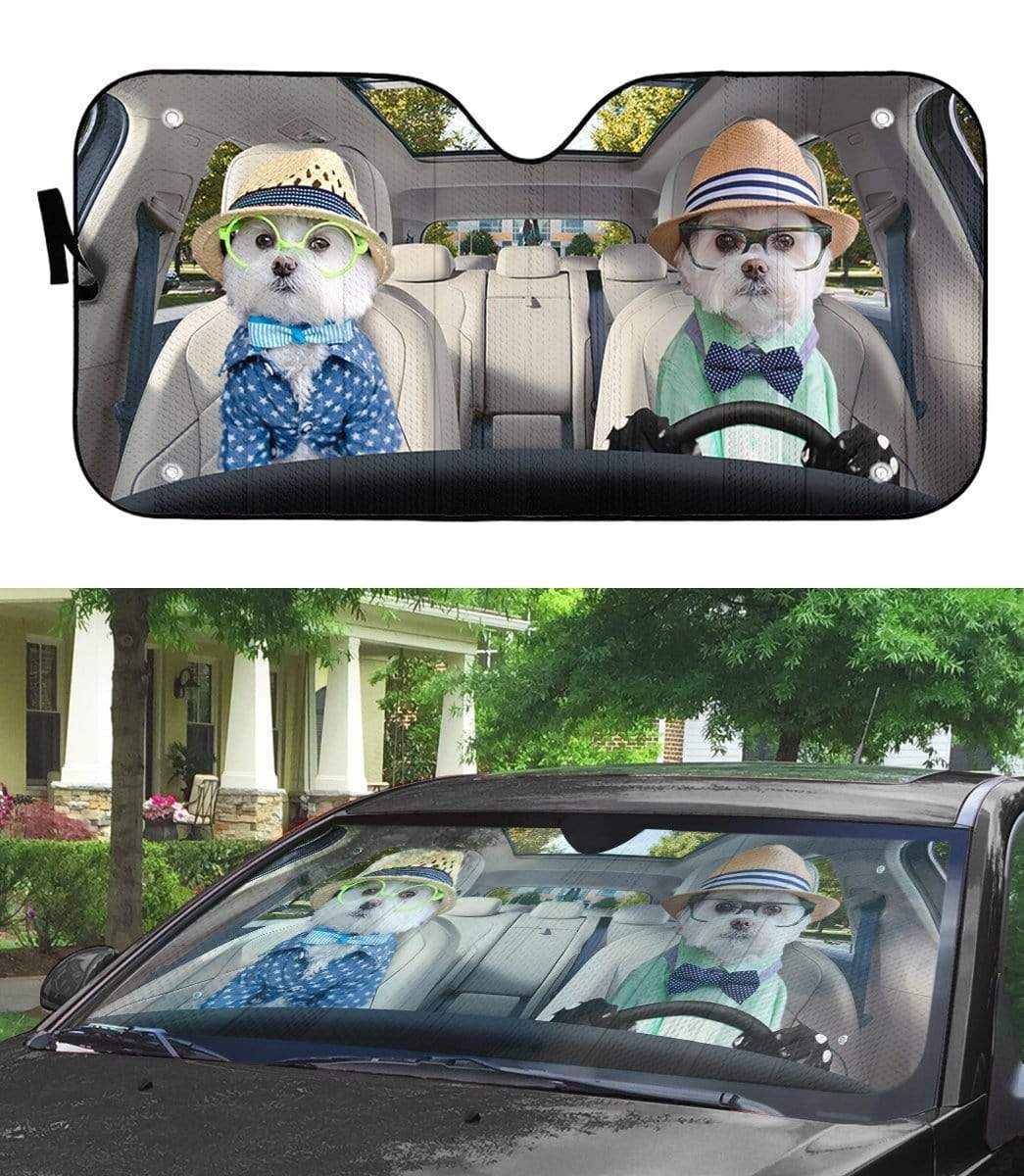 Gearhumans 3D Loving Two Terrier Dogs Custom Car Auto Sunshade