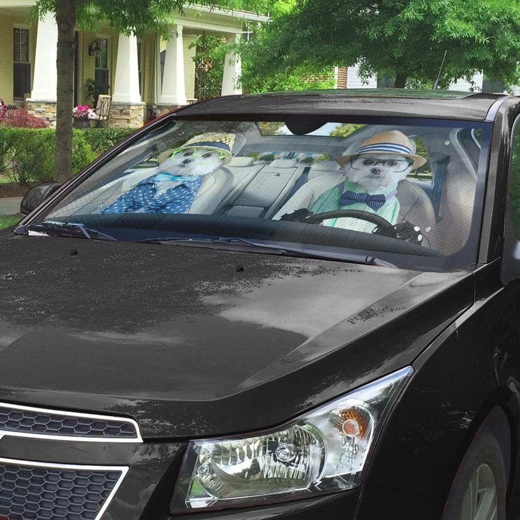 Gearhumans 3D Loving Two Terrier Dogs Custom Car Auto Sunshade