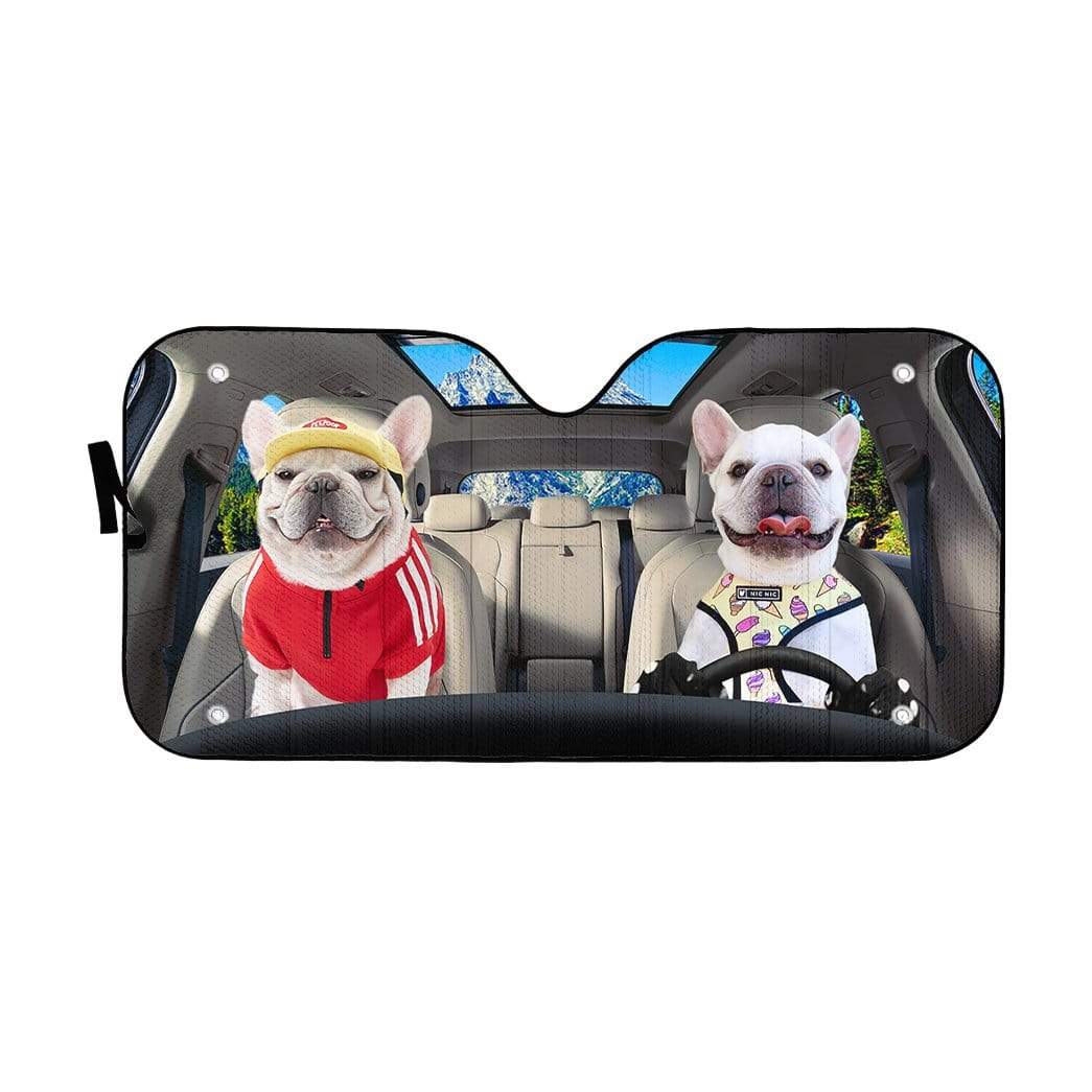 Gearhumans 3D Loving White Bulldogs Couple Custom Car Auto Sunshade