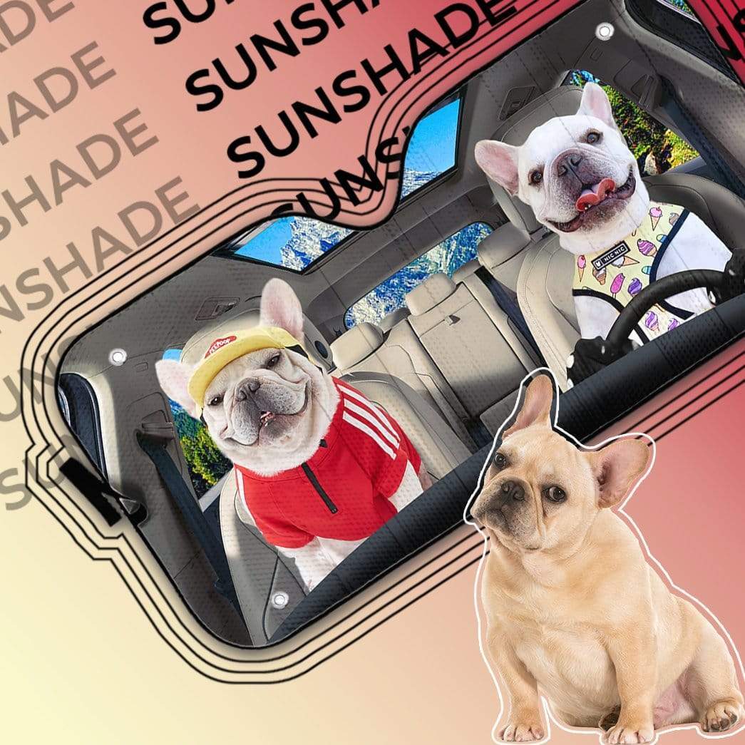 Gearhumans 3D Loving White Bulldogs Couple Custom Car Auto Sunshade