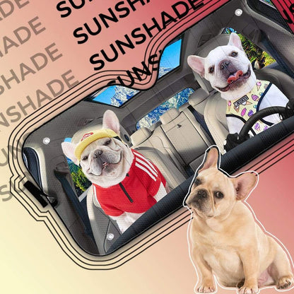 Gearhumans 3D Loving White Bulldogs Couple Custom Car Auto Sunshade