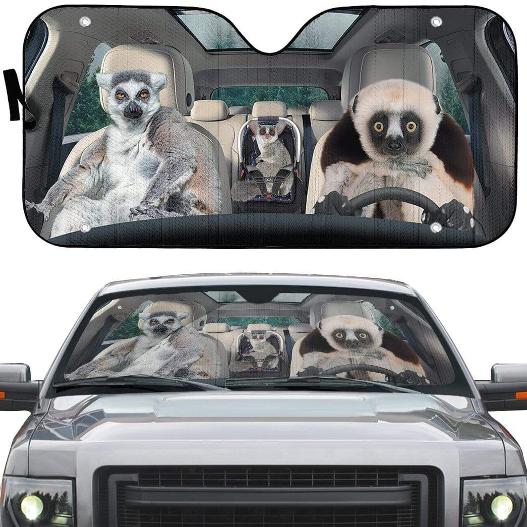 Gearhumans 3D Madagascar Lemurs Custom Car Auto Sunshade