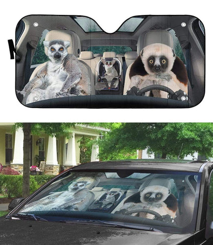 Gearhumans 3D Madagascar Lemurs Custom Car Auto Sunshade