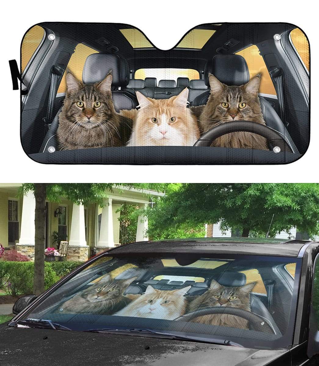 Gearhumans 3D Maine Coon Custom Car Auto Sunshade