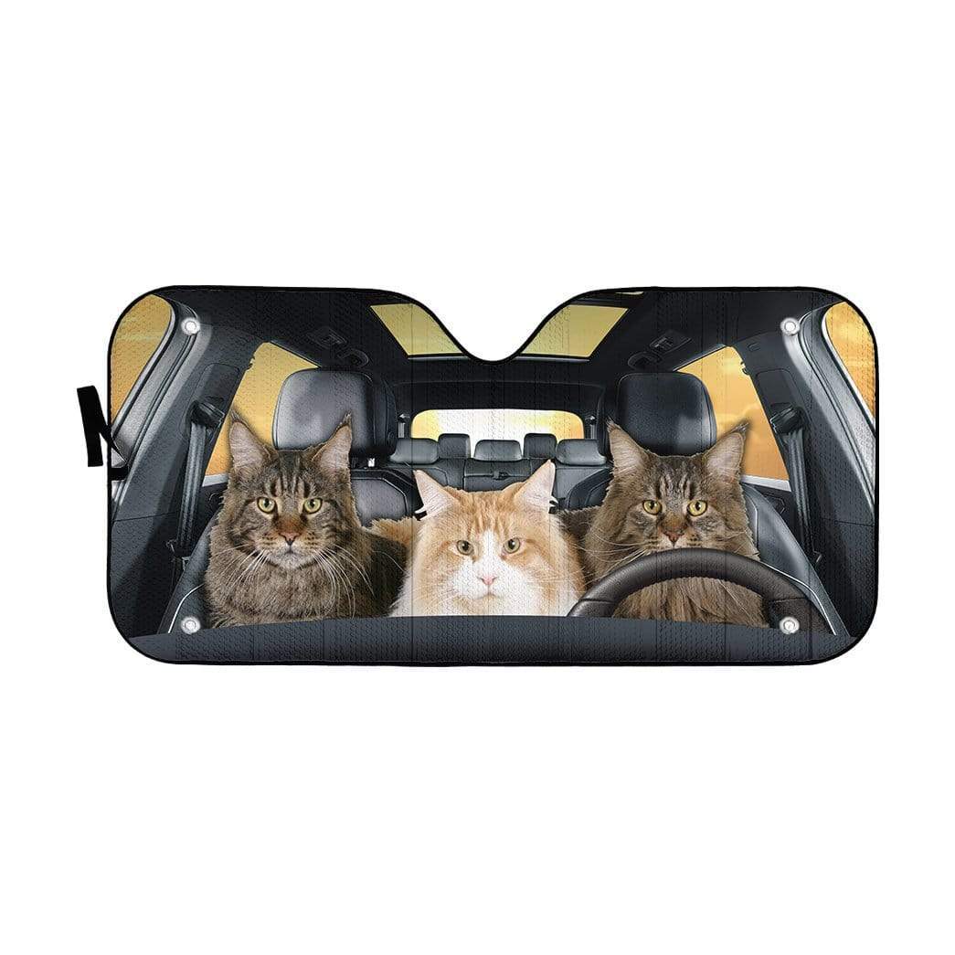 Gearhumans 3D Maine Coon Custom Car Auto Sunshade
