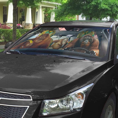 Gearhumans 3D Orangutan Family Custom Car Auto Sunshade