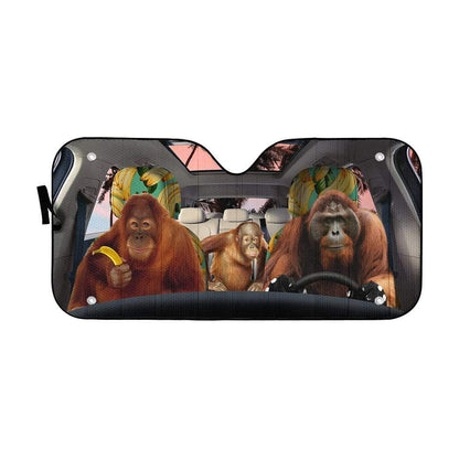 Gearhumans 3D Orangutan Family Custom Car Auto Sunshade