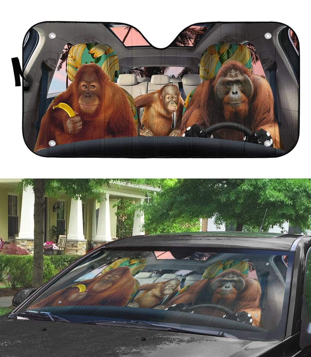 Gearhumans 3D Orangutan Family Custom Car Auto Sunshade