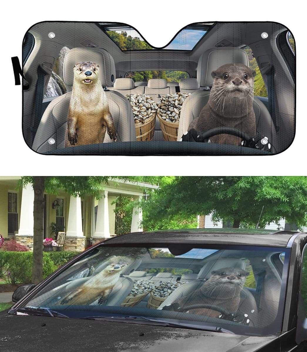 Gearhumans 3D Otters Custom Car Auto Sunshade