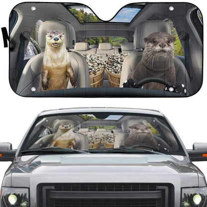 Gearhumans 3D Otters Custom Car Auto Sunshade