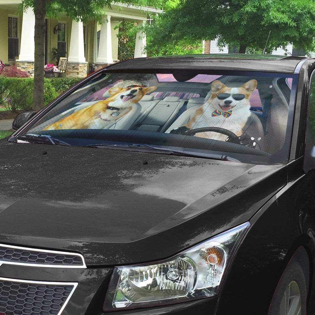 Gearhumans 3D Pembroke Welsh Corgi Dogs Custom Car Auto Sunshade