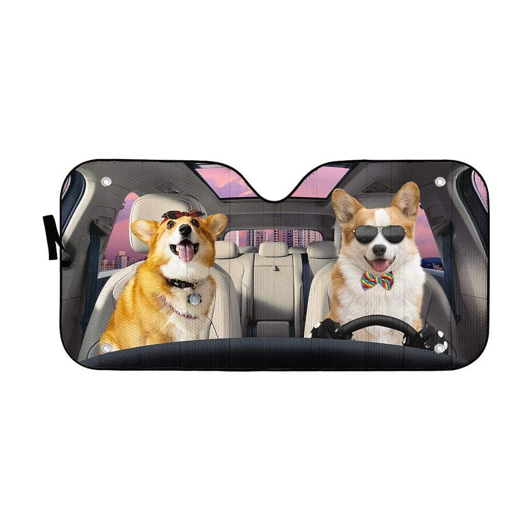 Gearhumans 3D Pembroke Welsh Corgi Dogs Custom Car Auto Sunshade