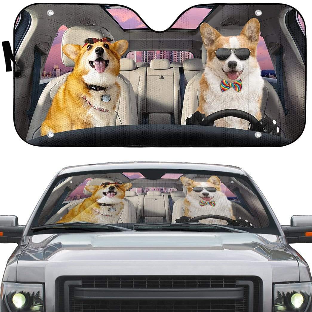 Gearhumans 3D Pembroke Welsh Corgi Dogs Custom Car Auto Sunshade