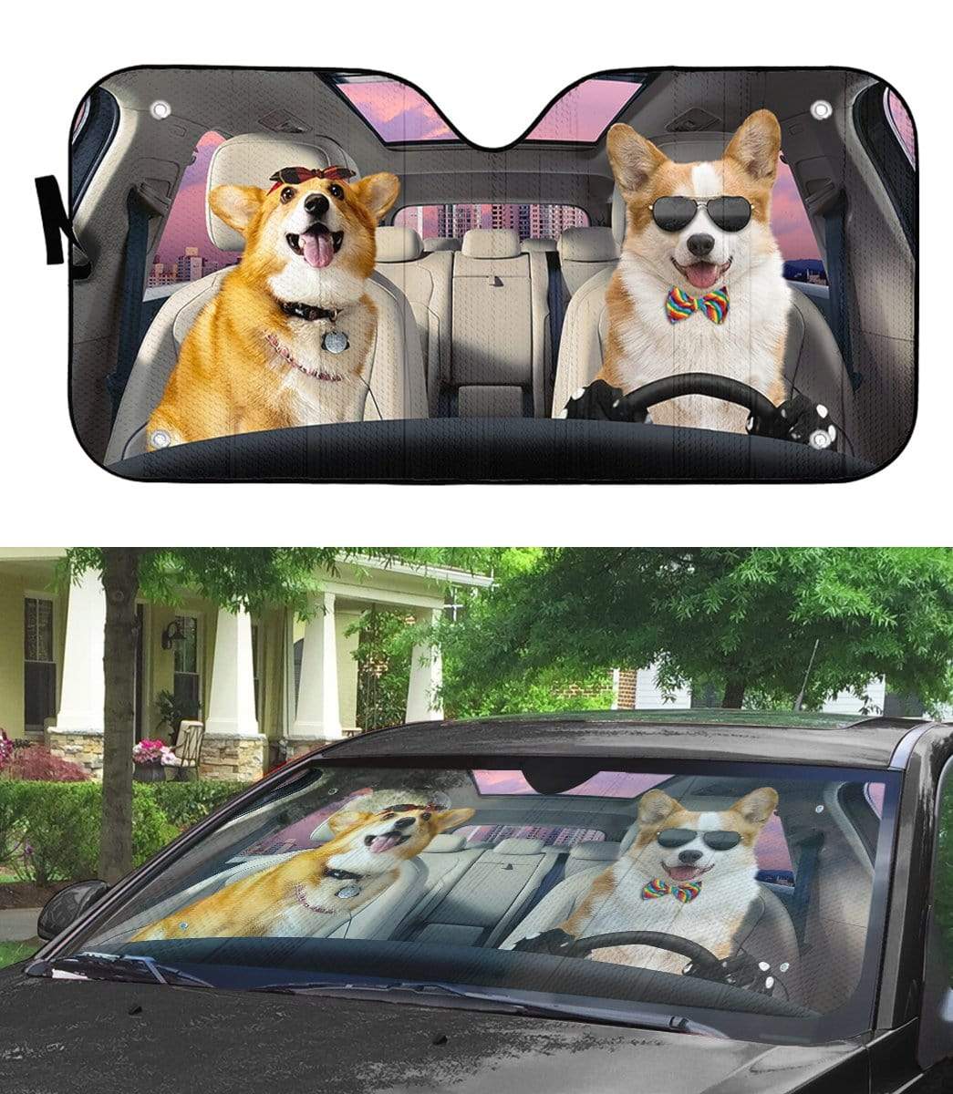 Gearhumans 3D Pembroke Welsh Corgi Dogs Custom Car Auto Sunshade