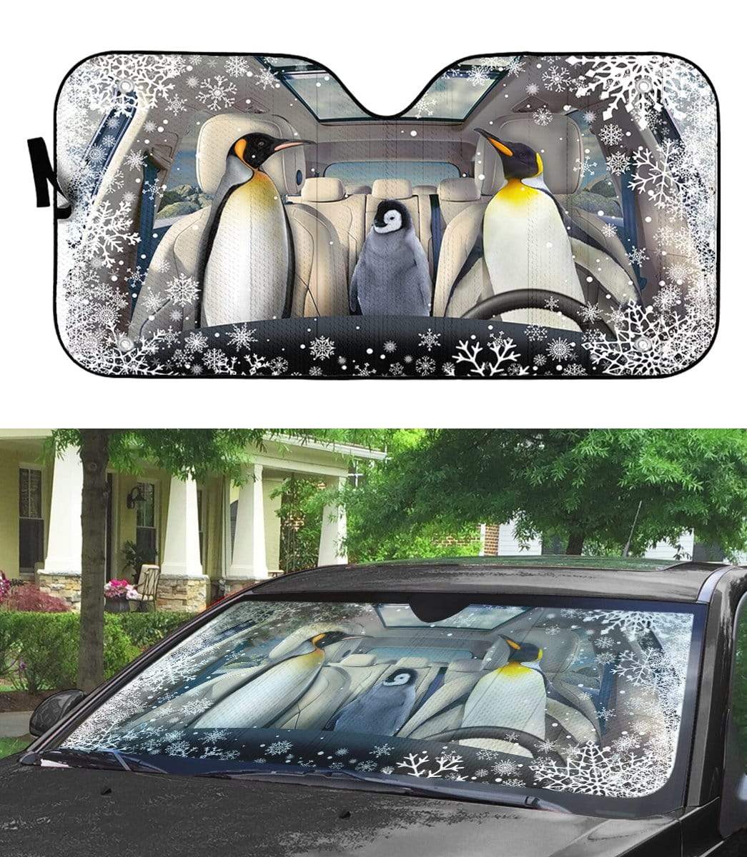 Gearhumans 3D Penguin Family Custom Car Auto Sunshade
