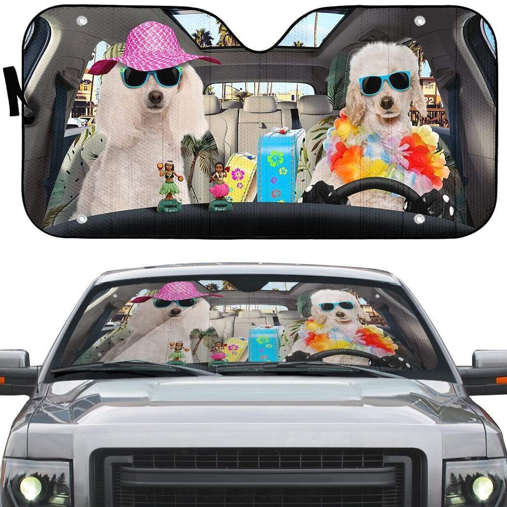 Gearhumans 3D Poodle Ready For Summer Vacation Custom Car Auto Sunshade