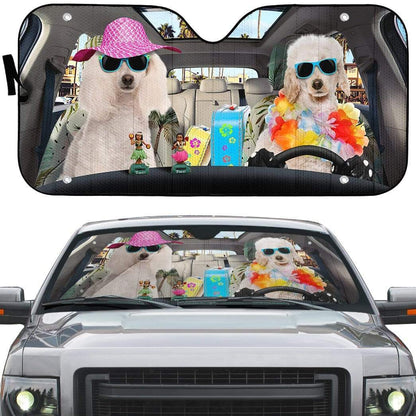Gearhumans 3D Poodle Ready For Summer Vacation Custom Car Auto Sunshade