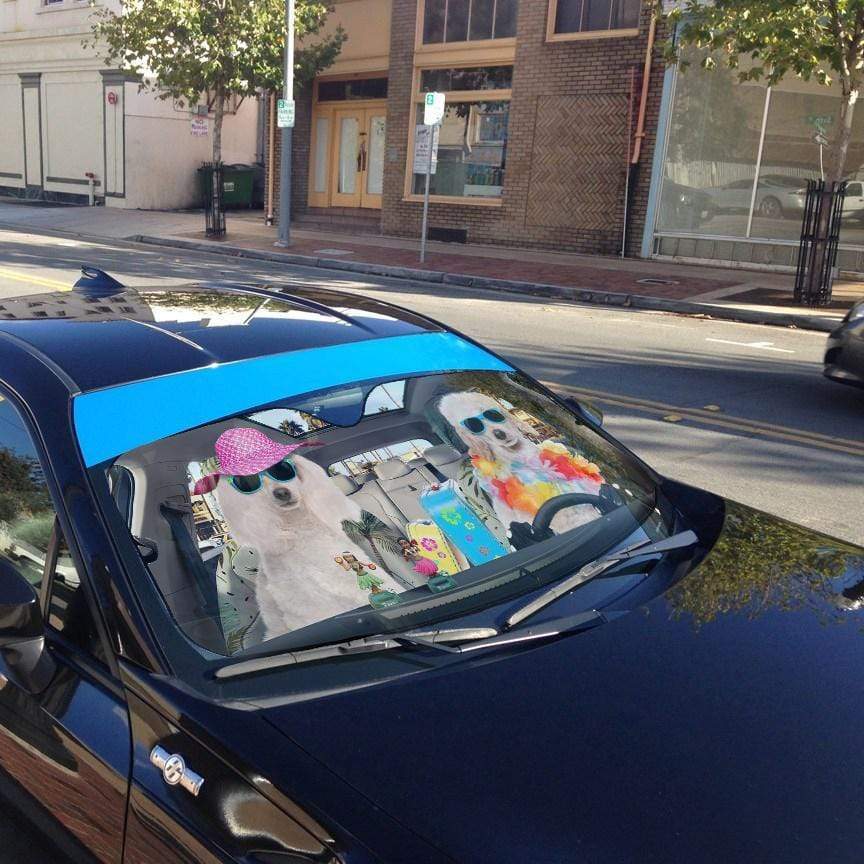 Gearhumans 3D Poodle Ready For Summer Vacation Custom Car Auto Sunshade