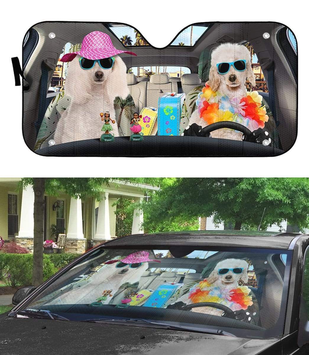 Gearhumans 3D Poodle Ready For Summer Vacation Custom Car Auto Sunshade