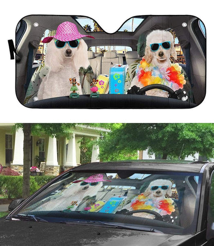Gearhumans 3D Poodle Ready For Summer Vacation Custom Car Auto Sunshade