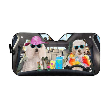 Gearhumans 3D Poodle Ready For Summer Vacation Custom Car Auto Sunshade